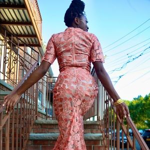 LIGHT PINK & GOLD LACE FLORAL MOCK TURTLE NEXT MAXI GOWN DRESS For A Queen ✨